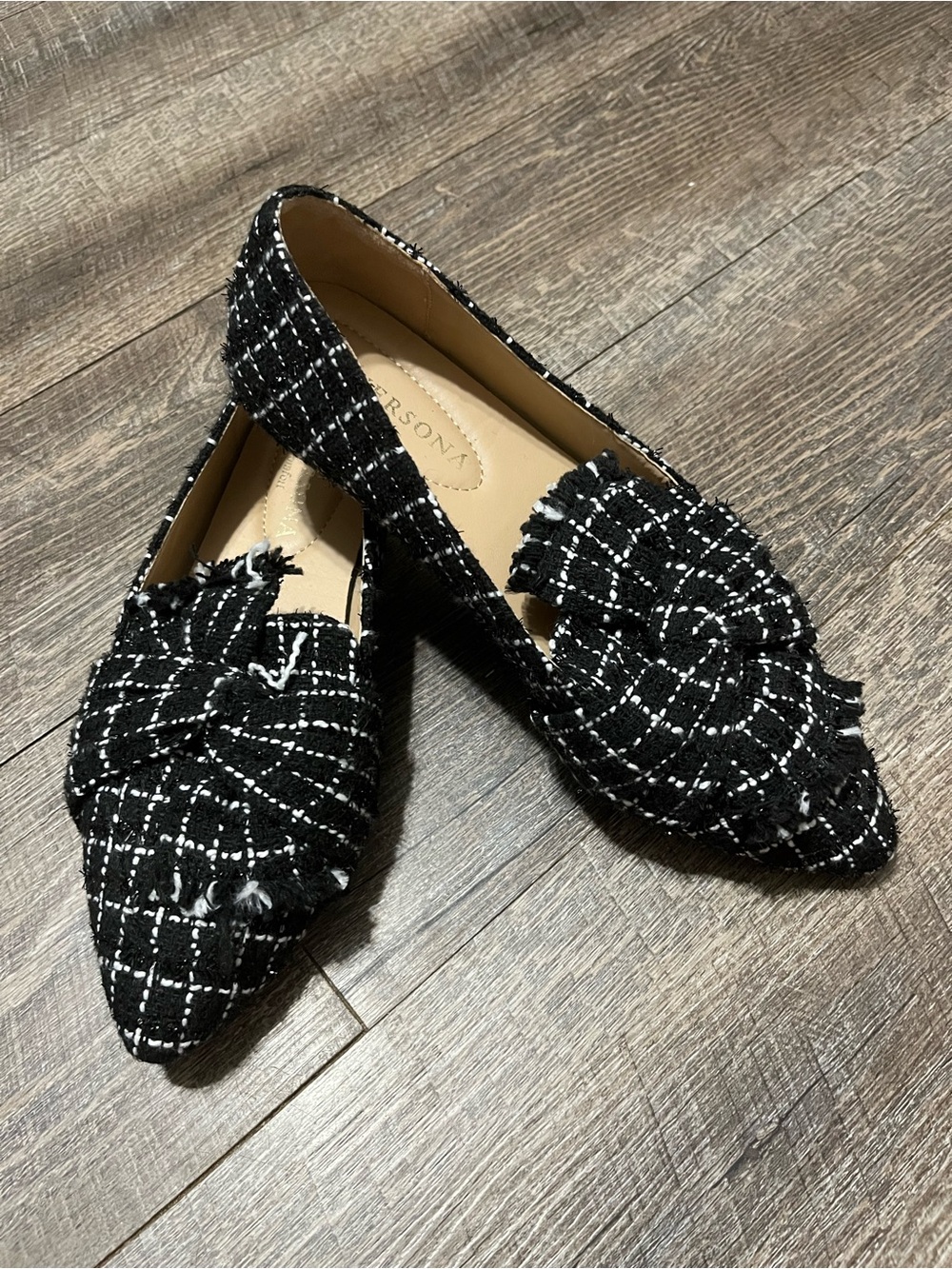 Versona Black & White Tweed Pointed Toe Flats
